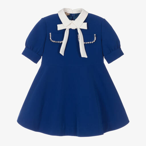 Elie Saab-Girls Blue Crêpe Twill Dress | Childrensalon Outlet