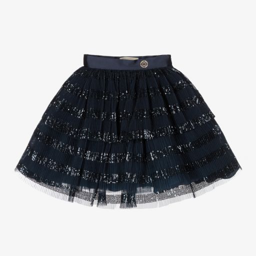 Elie Saab-Синяя плиссированная юбка из тюля для девочек | Childrensalon Outlet