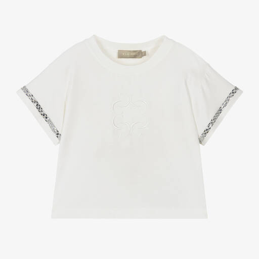 Elie Saab-Girls Ivory & Diamanté Viscose T-Shirt | Childrensalon Outlet