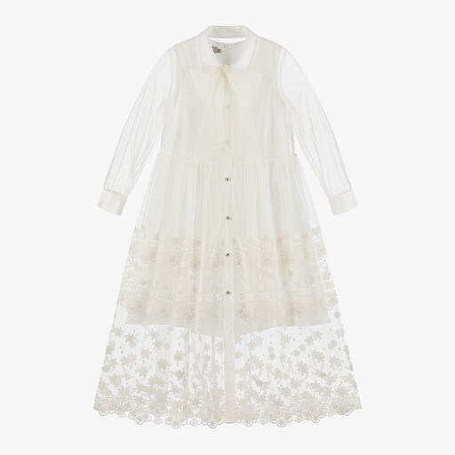 Elie Saab-Girls Ivory Embroidered Tulle Dress | Childrensalon Outlet