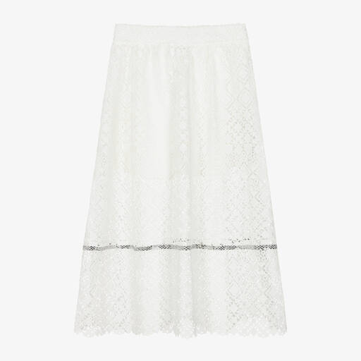 Elie Saab-Girls White Cutwork & Diamanté Skirt | Childrensalon Outlet