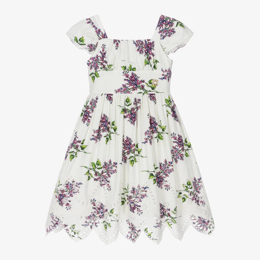 Elie Saab-فستان كريب لون أبيض بطبعة ورود | Childrensalon Outlet