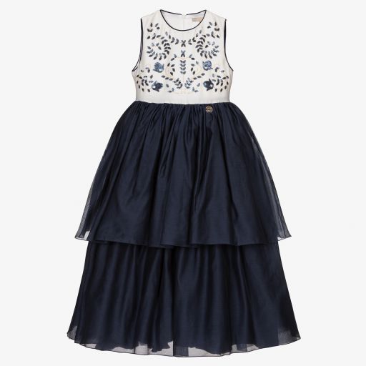 Elie Saab-Navy Blue Silk Organza Dress | Childrensalon Outlet