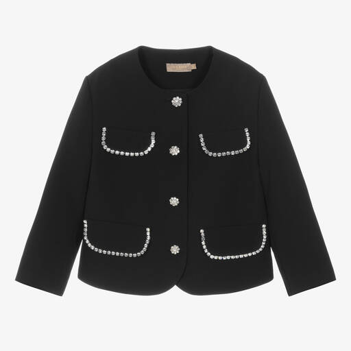 Elie Saab-Veste noire ornée de bijoux ado | Childrensalon Outlet