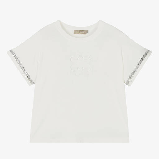 Elie Saab-Teen Girls Ivory & Diamanté Viscose T-Shirt | Childrensalon Outlet