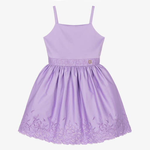 Elie Saab-Teen Girls Purple Embroidered Cotton Dress | Childrensalon Outlet