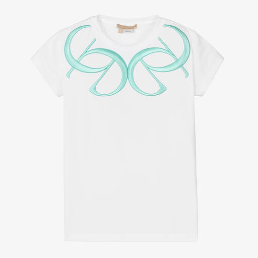 Elie Saab-Teen Girls White & Blue Monogram T-Shirt | Childrensalon Outlet