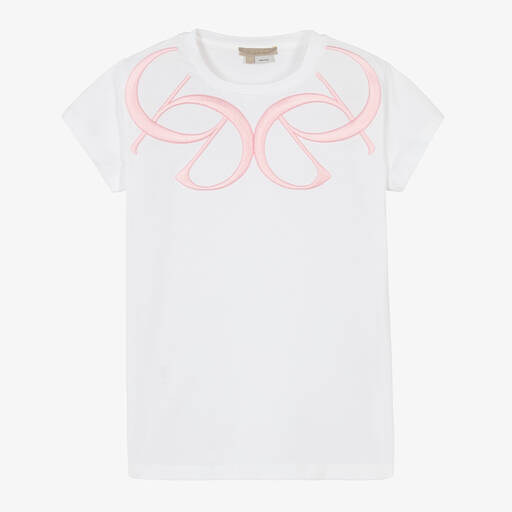 Elie Saab-T-shirt blanc à monogramme rose ado | Childrensalon Outlet
