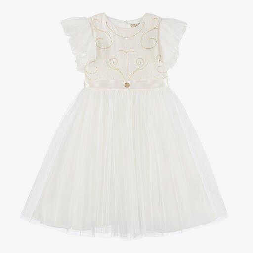 Elie Saab-Teen Ivory Satin & Tulle Dress | Childrensalon Outlet