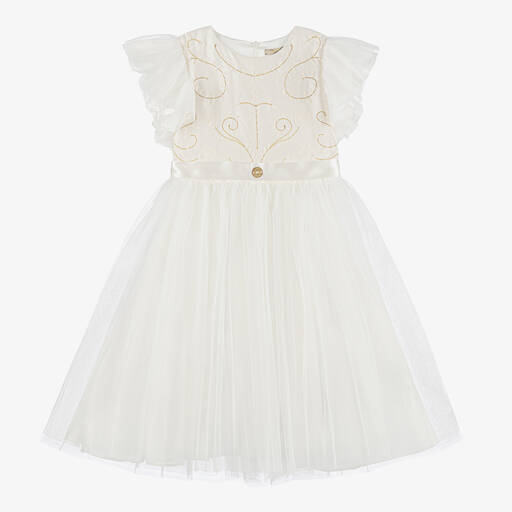 Elie Saab-Elfenbeinfarbenes Teen Tüllkleid mit Satin | Childrensalon Outlet