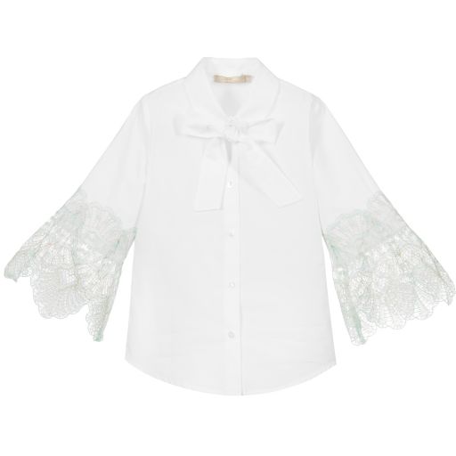 Elie Saab-Белая рубашка из хлопка с кружевом | Childrensalon Outlet