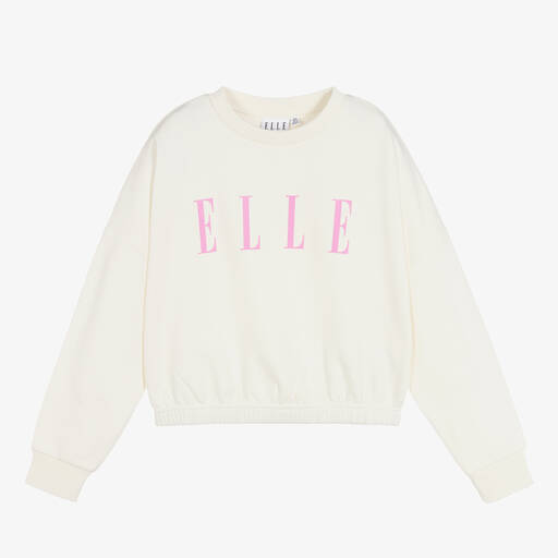 Elle-Cropped Ivory Logo Sweatshirt | Childrensalon Outlet