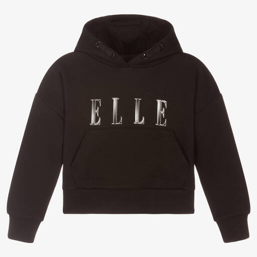 Elle-Girls Black Cotton Hoodie | Childrensalon Outlet