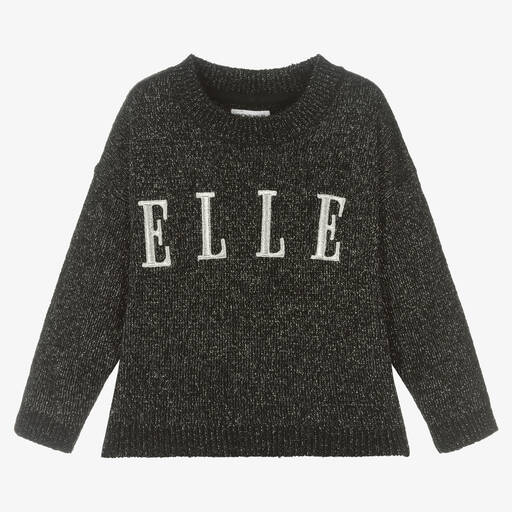 Elle-Girls Black & Silver Logo Jumper | Childrensalon Outlet