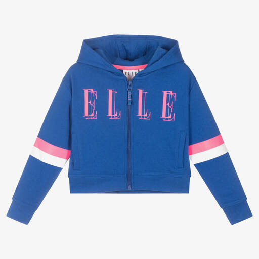Elle-Girls Blue Logo Zip-Up Hoodie | Childrensalon Outlet