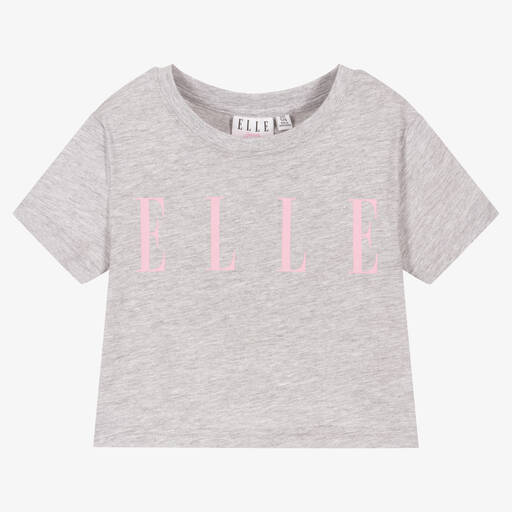 Elle-Girls Grey Cotton Logo T-Shirt | Childrensalon Outlet
