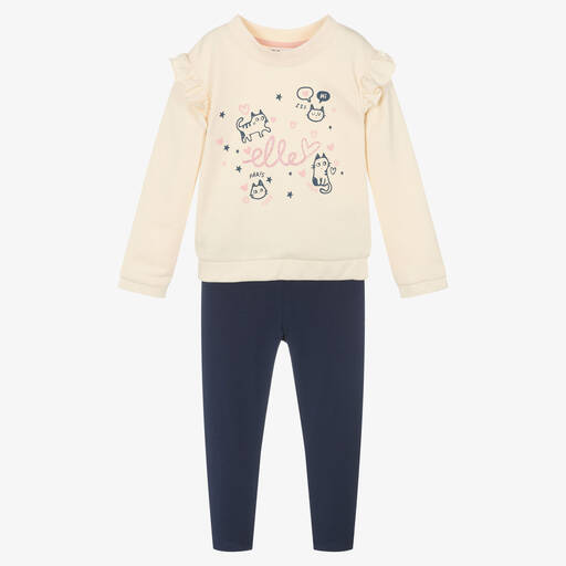 Elle-Girls Ivory & Blue Leggings Set | Childrensalon Outlet