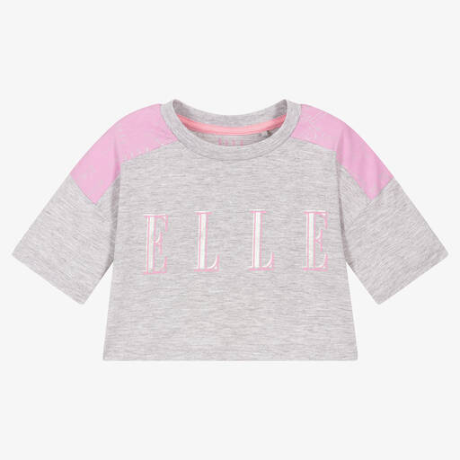Elle-Grey Cotton Logo T-Shirt | Childrensalon Outlet
