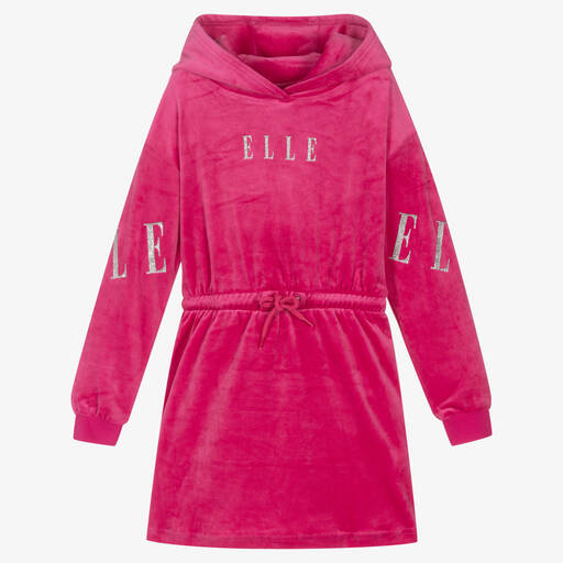 Elle-Pink Velour Hooded Logo Dress | Childrensalon Outlet