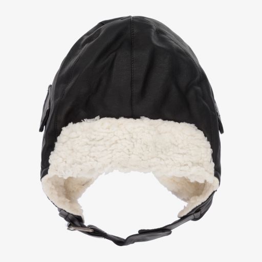 Elodie-Black Faux Leather Aviator Hat | Childrensalon Outlet