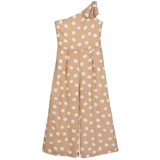 Elsy-Combi-pantalon à pois beige et ivoire | Childrensalon Outlet