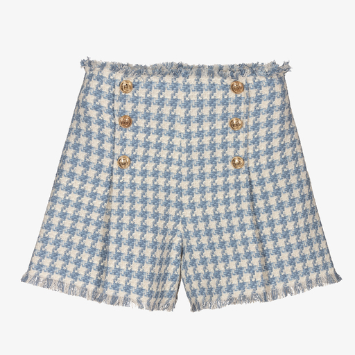 Elsy-Blue & Ivory Tweed Shorts | Childrensalon Outlet