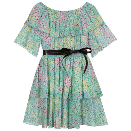 Elsy-فستان فيسكوز لون أزرق بطبعة ورود | Childrensalon Outlet