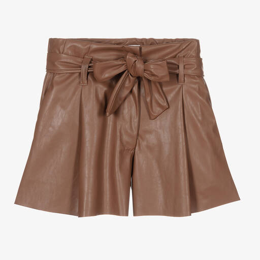 Elsy-Brown Faux Leather Shorts | Childrensalon Outlet