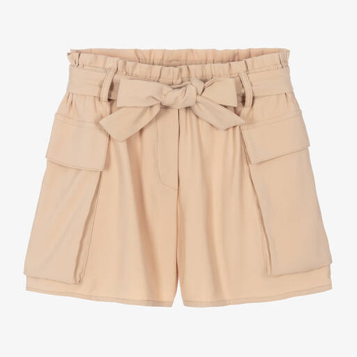 Elsy-Girls Beige Belted Viscose Shorts | Childrensalon Outlet