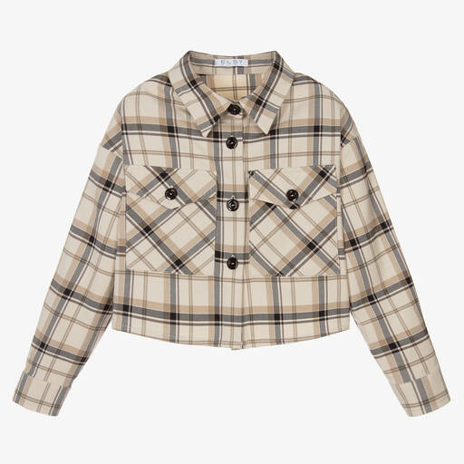 Elsy-Girls Beige Check Cropped Jacket | Childrensalon Outlet