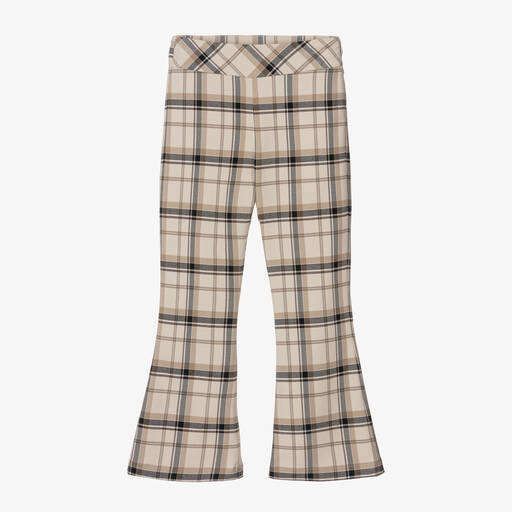 Elsy-Girls Beige Check Flared Trousers | Childrensalon Outlet