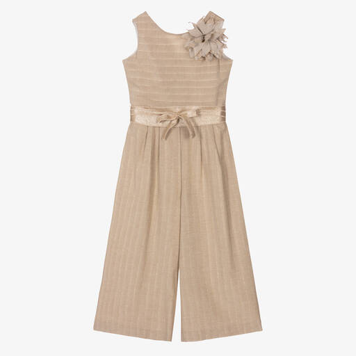 Elsy-Girls Beige & Gold Pinstripe Jumpsuit | Childrensalon Outlet