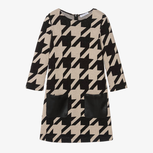 Elsy-Girls Black & Beige Houndstooth Dress | Childrensalon Outlet