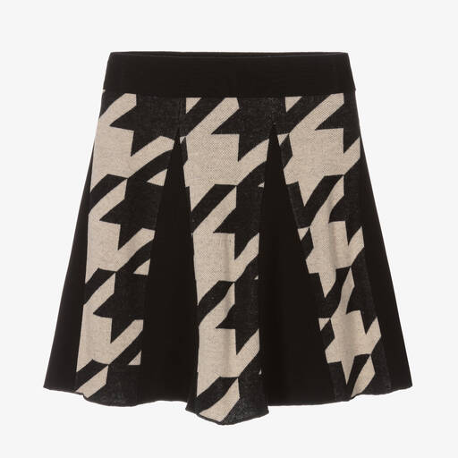 Elsy-Girls Black & Beige Houndstooth Skirt  | Childrensalon Outlet