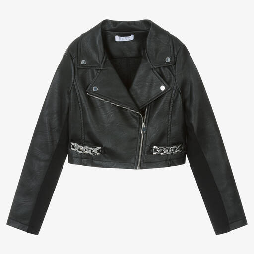 Elsy-Girls Black Faux Leather Biker Jacket | Childrensalon Outlet