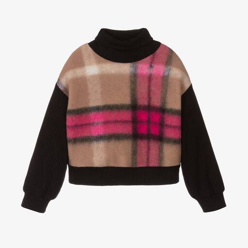 Elsy-Girls Black & Pink Check Roll Neck Sweater | Childrensalon Outlet