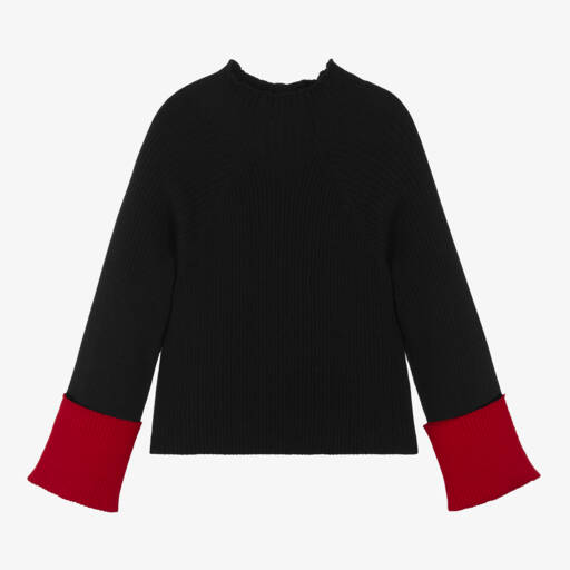Elsy-Girls Black & Red Ribbed Jumper | Childrensalon Outlet