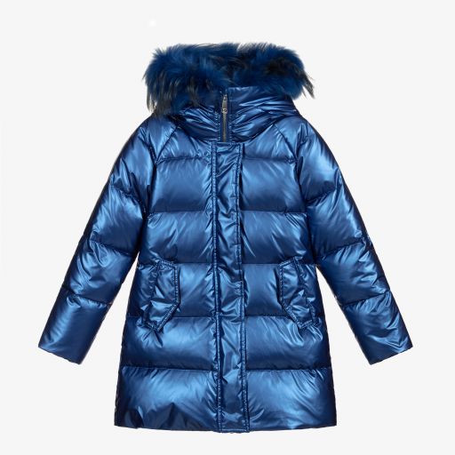 Elsy-معطف مبطن لون أزرق ميتاليك للبنات | Childrensalon Outlet