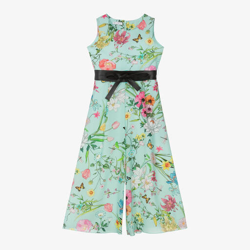 Elsy-جمبسوت كريب لون أزرق أكوا بطبعة ورود للبنات | Childrensalon Outlet