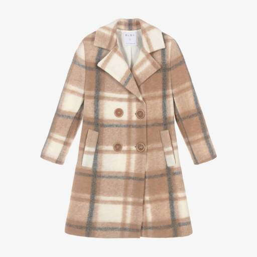 Elsy-Girls Checked Beige Overcoat | Childrensalon Outlet
