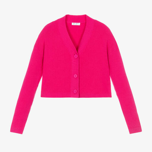 Elsy-Cardigan court fuchsia en maille | Childrensalon Outlet