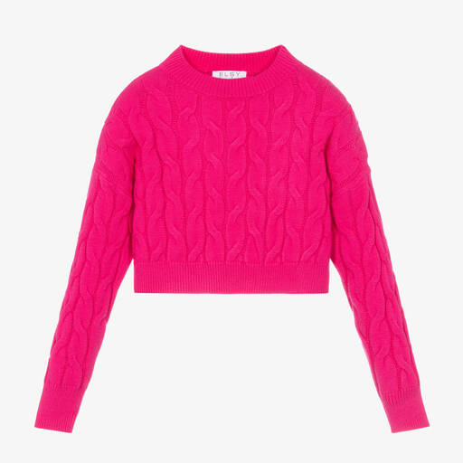 Elsy-Girls Fuchsia Pink Knit Cropped Sweater | Childrensalon Outlet