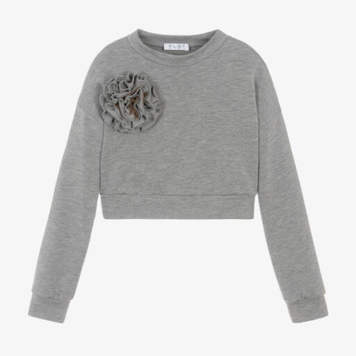 Elsy-Girls Grey Floral-Embellished Jumper | Childrensalon Outlet
