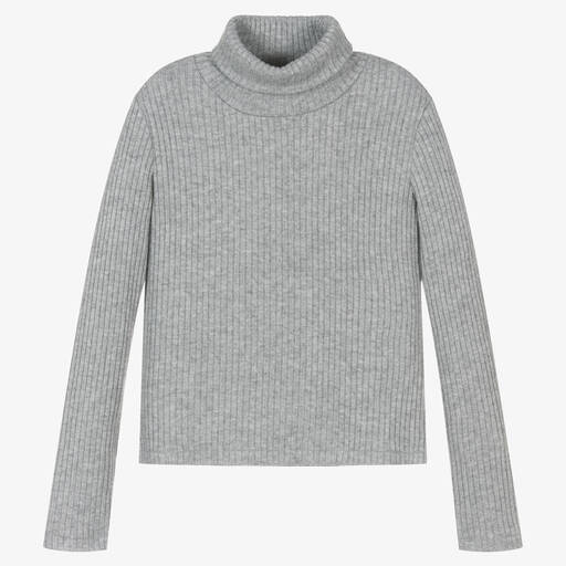 Elsy-Girls Grey Ribbed Rollneck Sweater | Childrensalon Outlet
