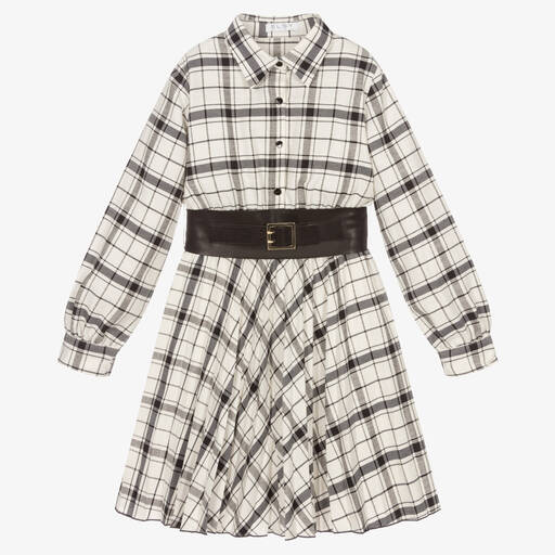 Elsy-Girls Ivory & Black Check Dress | Childrensalon Outlet