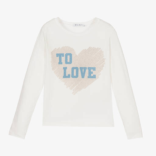 Elsy-Girls Ivory & Blue Heart Top | Childrensalon Outlet