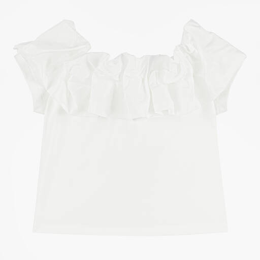 Elsy-Girls Ivory Cotton Ruffle Blouse | Childrensalon Outlet