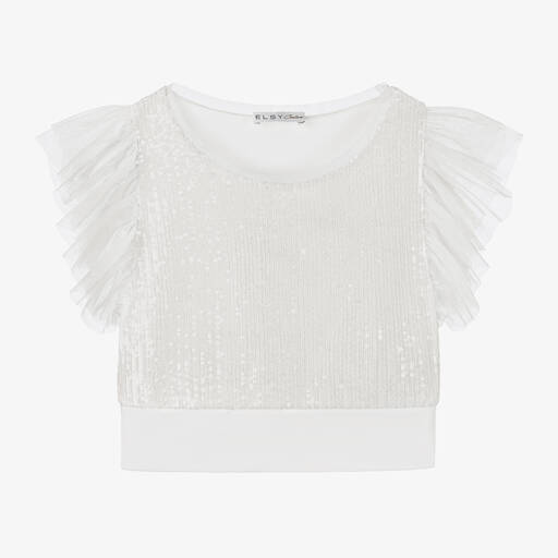 couture by Elsy-Girls Ivory Cotton & Sequin Tulle Blouse | Childrensalon Outlet