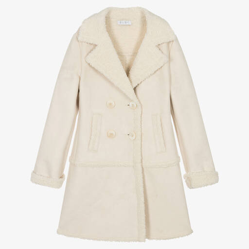 Elsy-Girls Ivory Faux Suede Coat | Childrensalon Outlet