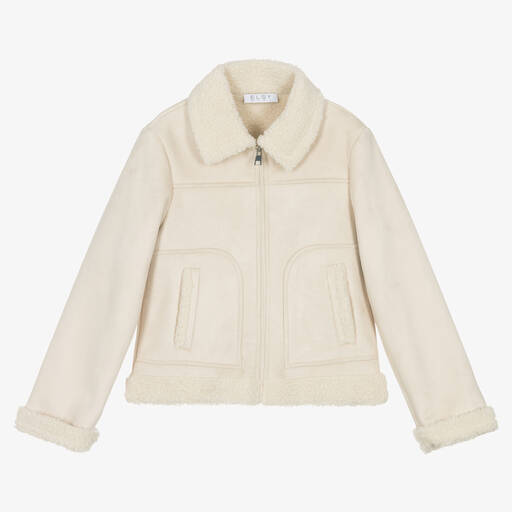 Elsy-Girls Ivory Faux Suede Jacket | Childrensalon Outlet